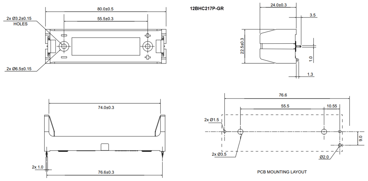 Mechanical Drawing - Eagle Plastic Devices BHC-21700 Battery Holders